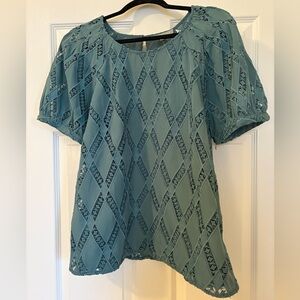 Daniel Rainn Green Geometric Lace Blouse